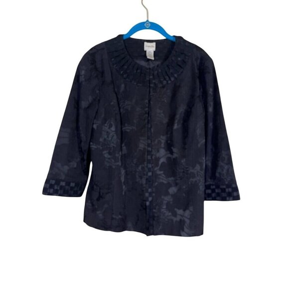 Chicos Jackets & Blazers - Chicos Floral Retro Jacket L Black Old Money Classic Preppy Chic Neutral Festive